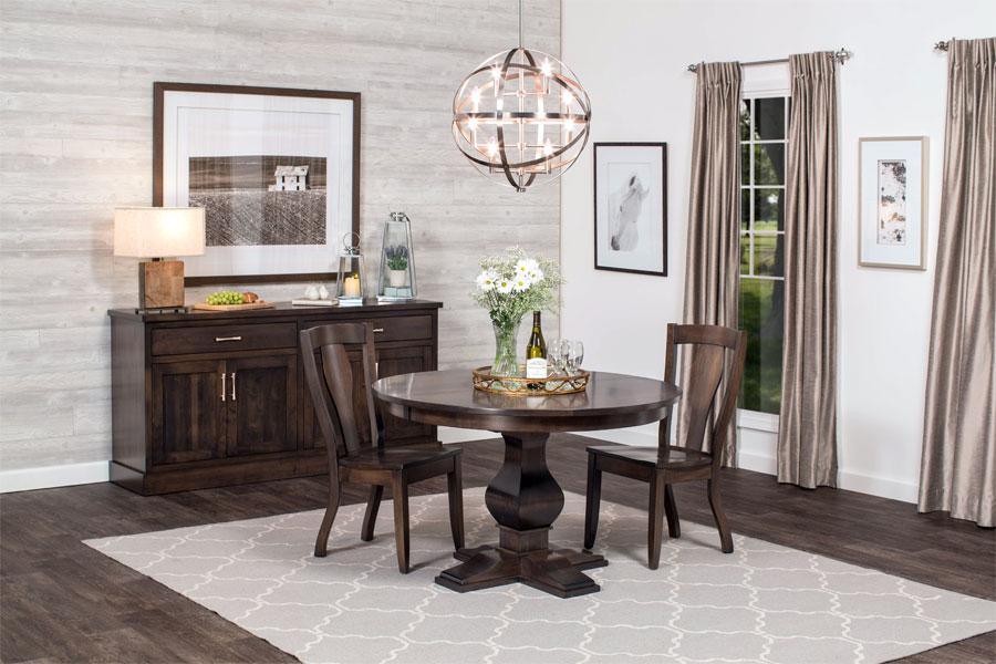 Crawford Single Pedestal Table Dining Simply Amish 42 inch Solid Top Smooth Cherry