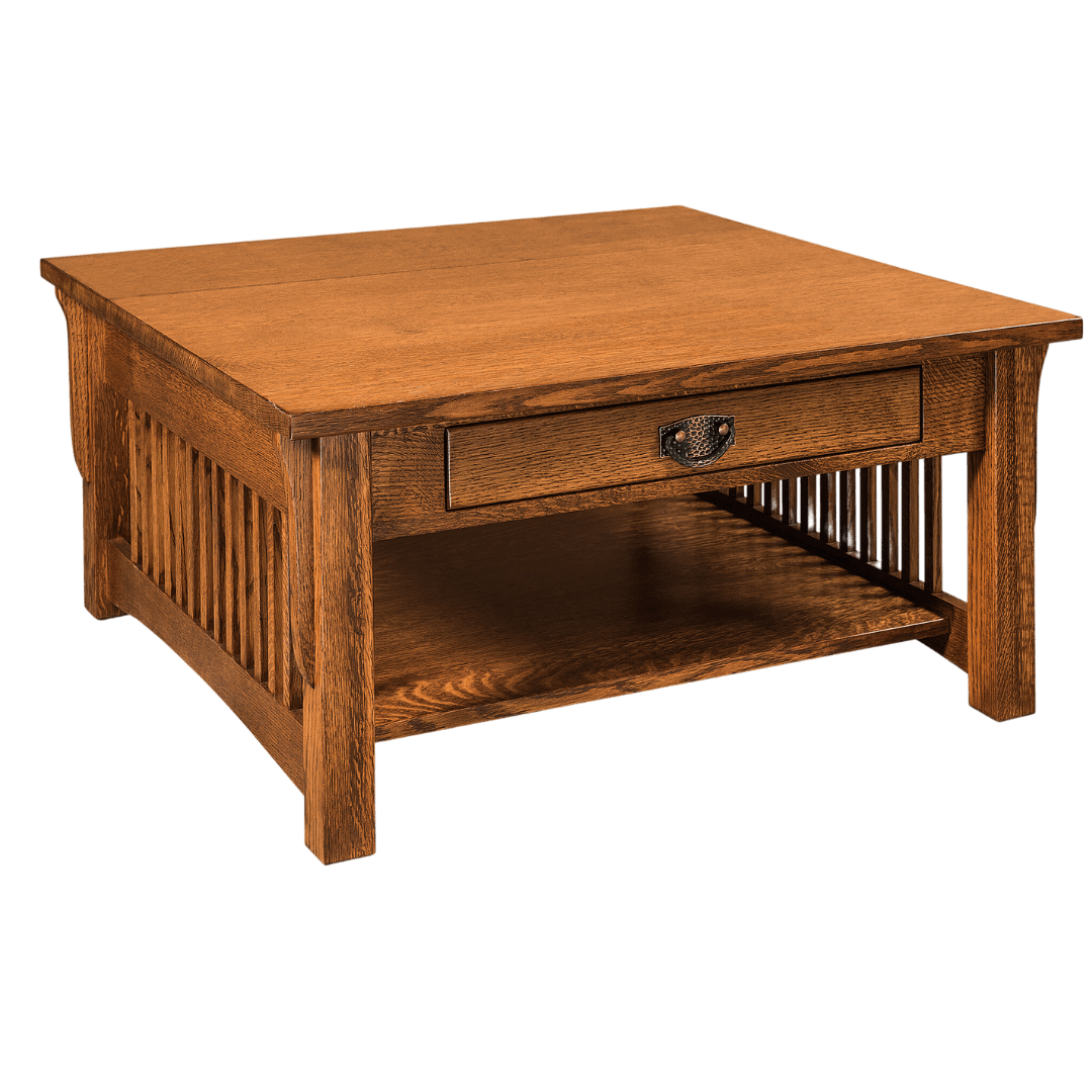 Prairie Mission Square Spindle Coffee Table with Drawer