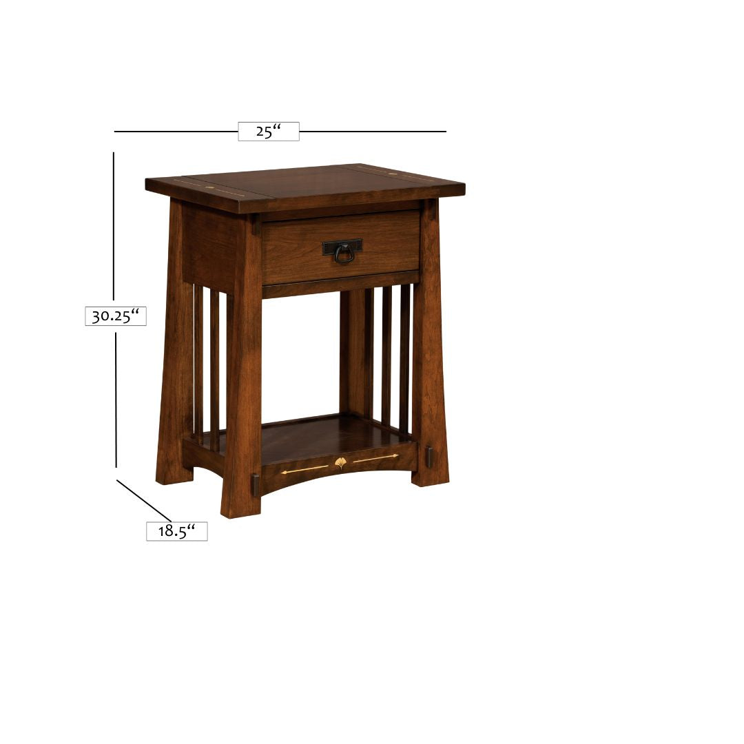 Ginkgo Inlay Nightstand with Opening