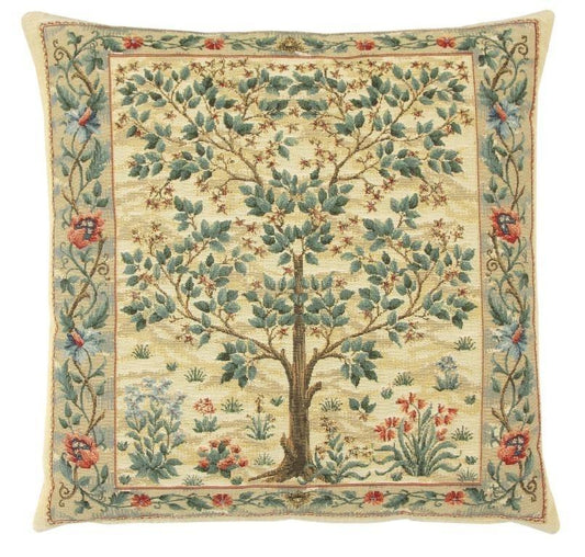 William Morris Tree of Life Cream Tapestry Pillow Throw Pillows Hines 13 inch square 
