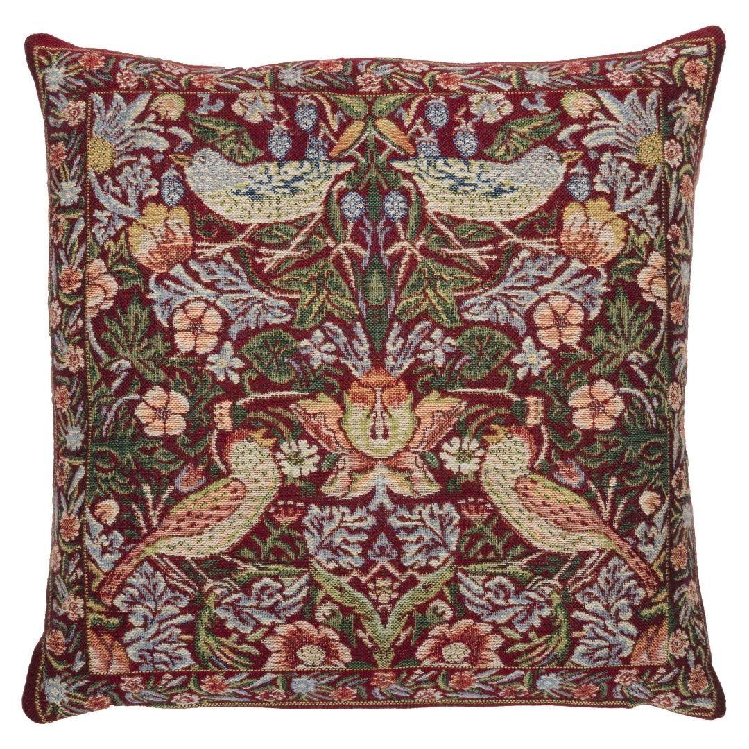 William Morris Strawberry Thief Red Tapestry Pillow