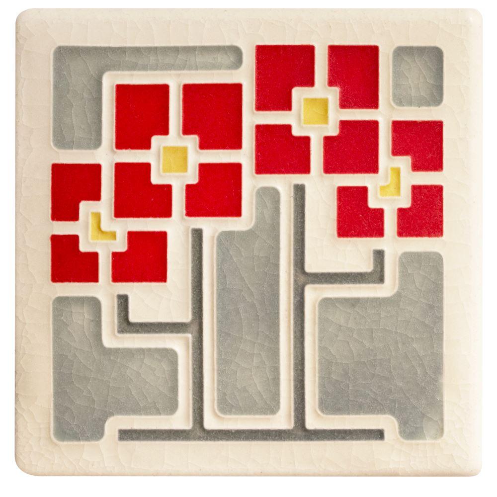 Square Flowers Red - 4x4 Gifts Motawi