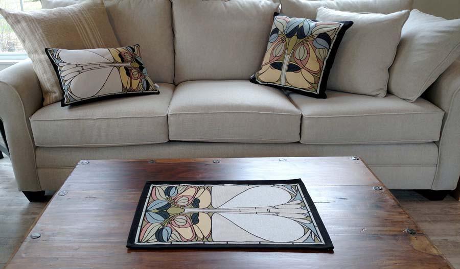 Art Nouveau Lumbar Pillow- Green Accent Throw Pillows Rennie and Rose