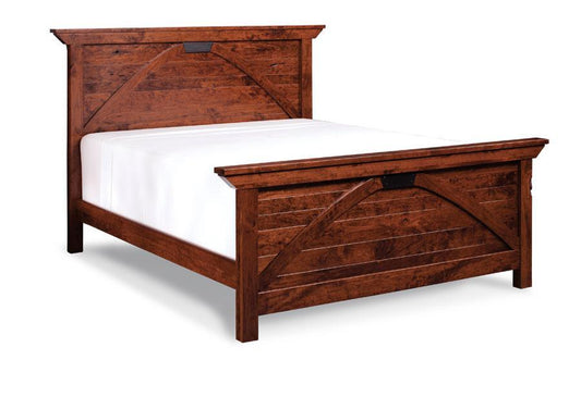 B&O Railroad Trestle Bridge Panel Bed Bedroom Simply Amish California King Complete Bed Frame with Footboard Smooth Cherry