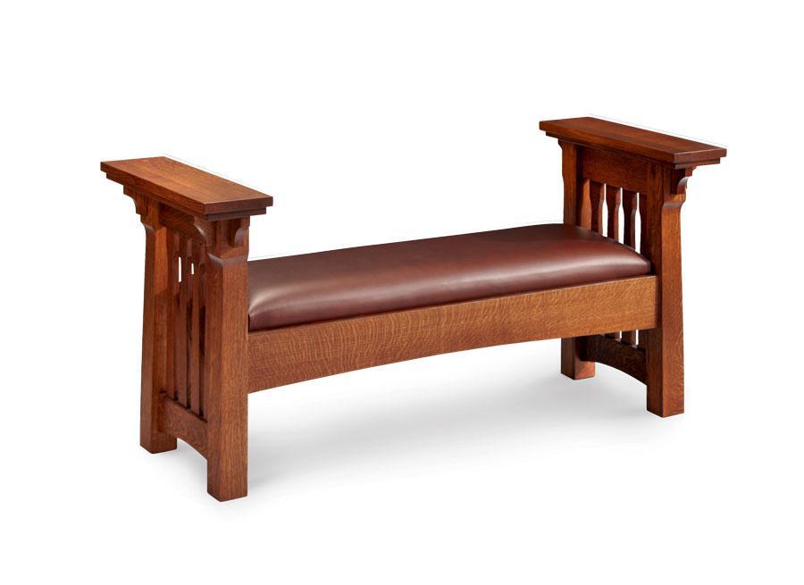 Ryan Santa Fe Bench Bedroom Simply Amish Black Leather Smooth Cherry