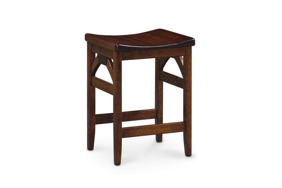 B&O Railroad Trestle Bridge Backless Stationary Bar Stool Dining Simply Amish 30 inch Cream Performance Fabric Smooth Cherry