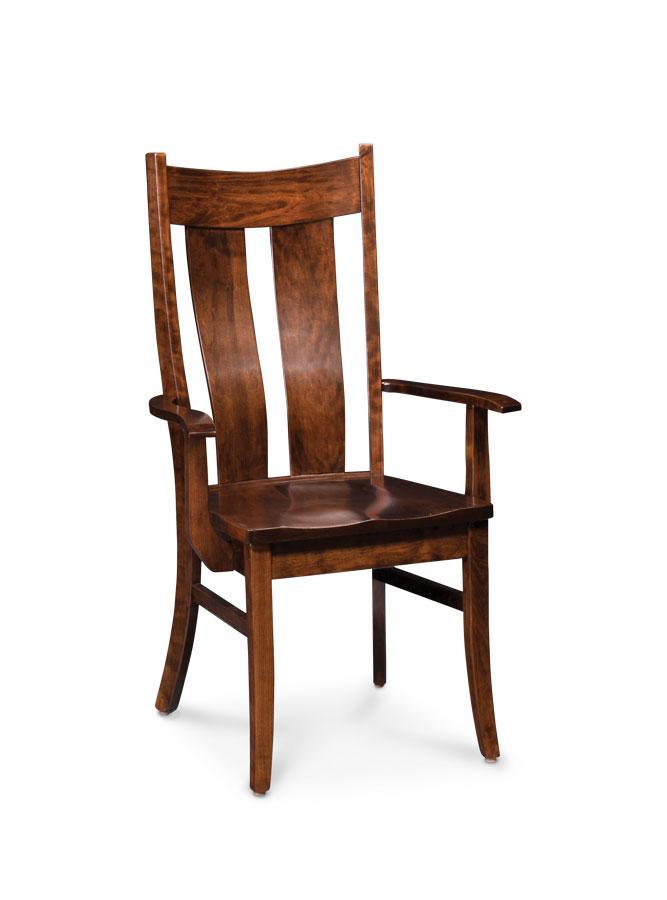 Corbin Arm Chair Dining Simply Amish Gray Performance Fabric Smooth Cherry