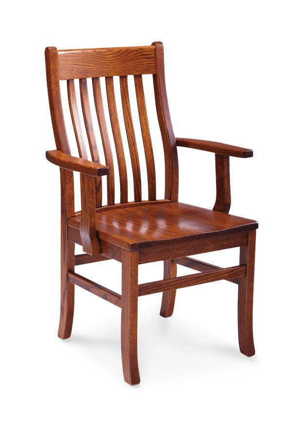 Urbandale II Arm Chair with Lower Back Dining Simply Amish Gray Performance Fabric Smooth Cherry