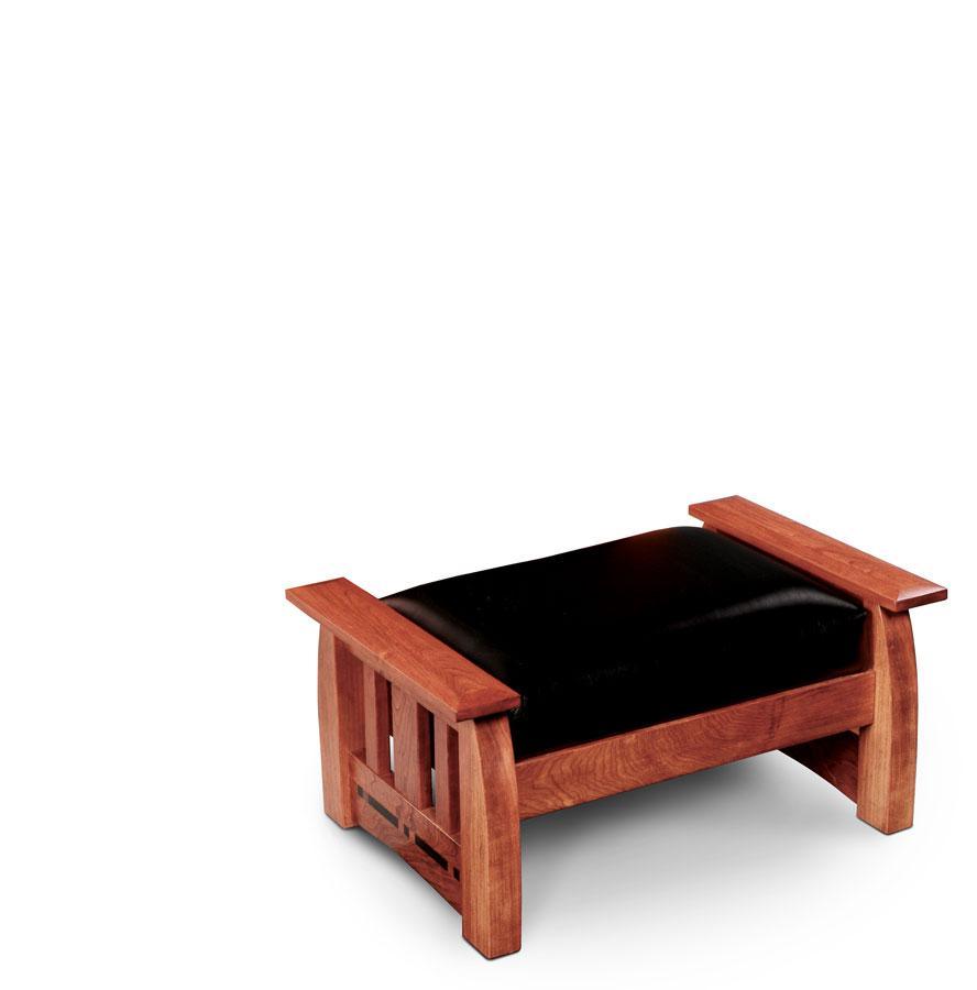 Aspen Ottoman With Inlay Living Simply Amish Black Leather Gr C Smooth Cherry