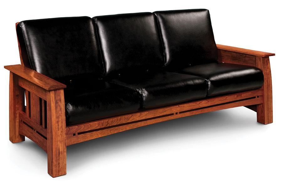 Aspen Sofa With Inlay Living Simply Amish Black Leather Gr C Smooth Cherry