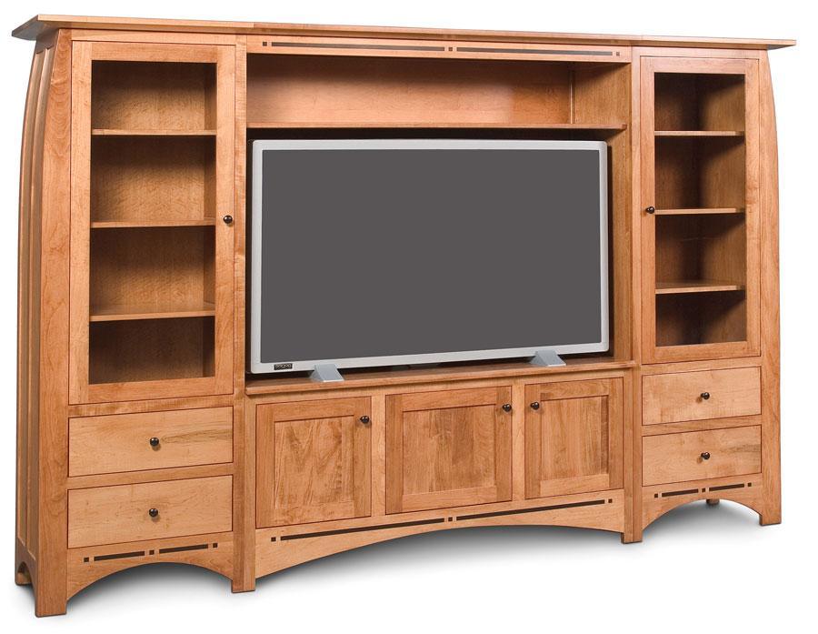 Aspen Wall Unit Entertainment Center with Inlay Living Simply Amish Smooth Cherry