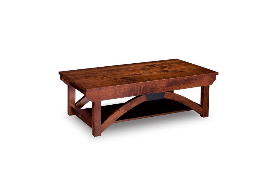 B&O Railroad Trestle Bridge Coffee Table Living Simply Amish 43 inch x22 inch, Lift Top Smooth Cherry
