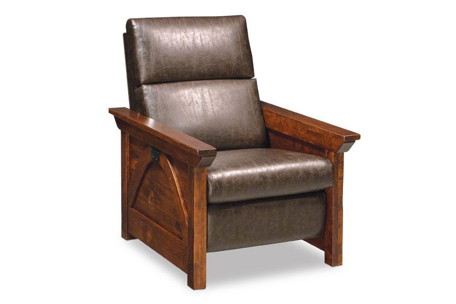 B&O Railroad Trestle Bridge Wallhugger Recliner Living Simply Amish Green Leather Gr F Smooth Cherry