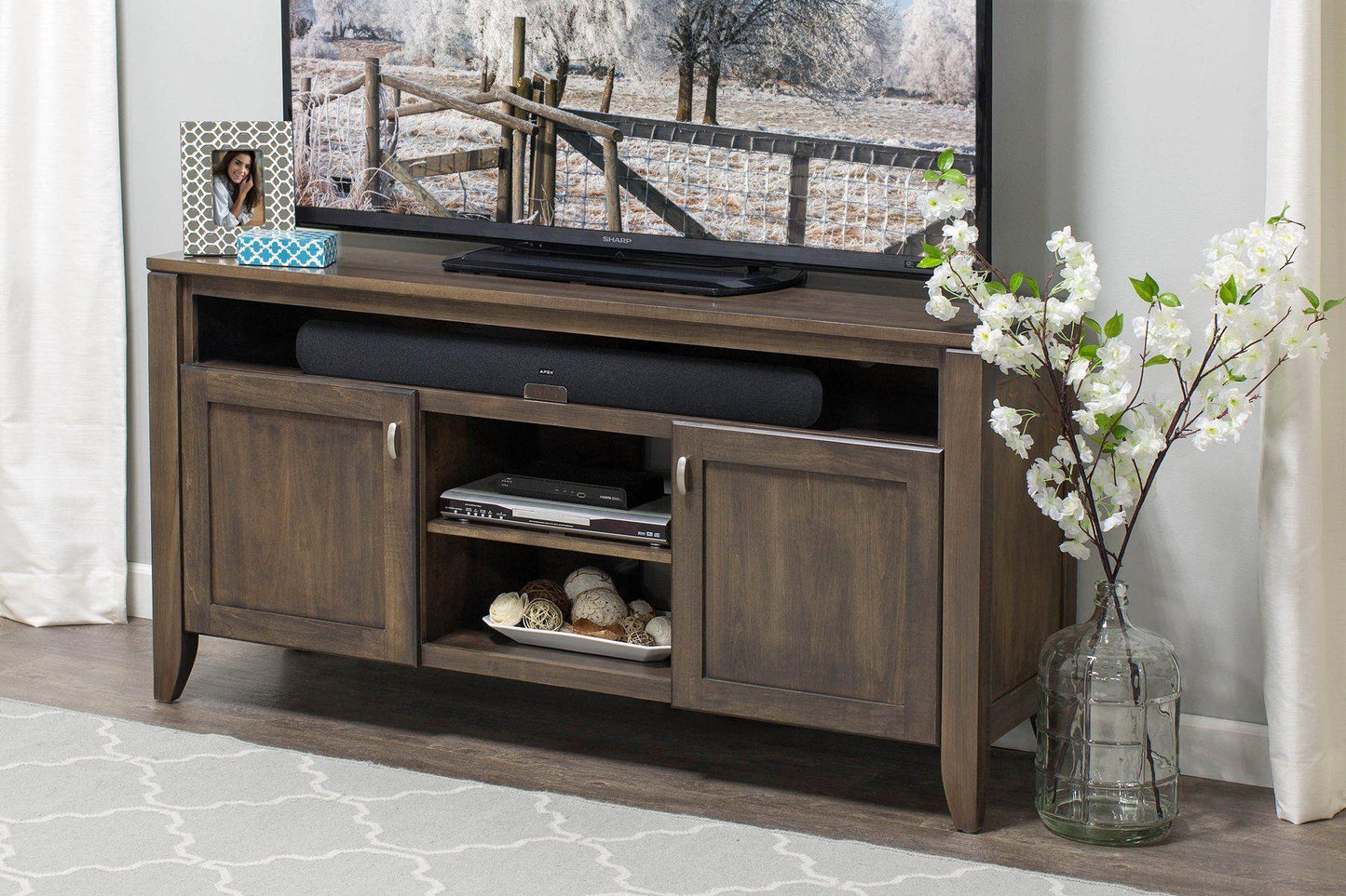 Express Ship Justine TV Stand with Soundbar Shelf Living Simply Amish