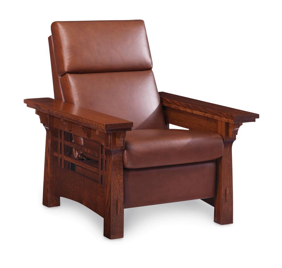 Makayla Wallhugger Recliner Living Simply Amish Green Leather Gr F Smooth Cherry