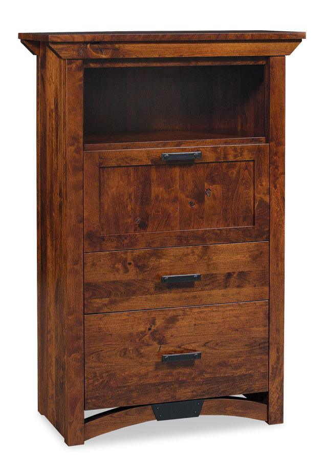 B&O Railroad Trestle Bridge Laptop Cabinet with File Drawer Office Simply Amish Smooth Cherry