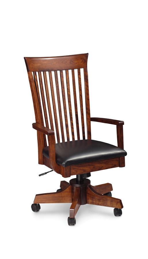 Loft Arm Desk Chair Office Simply Amish Gray Performance Fabric Smooth Cherry