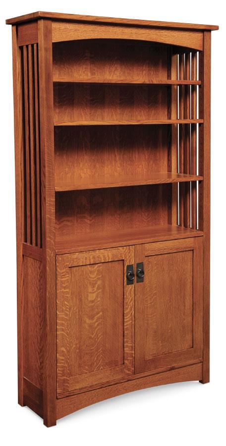 Mission Bookshelves with Wood Doors on Bottom Office Simply Amish 72 inches high (4 shelves) Smooth Cherry