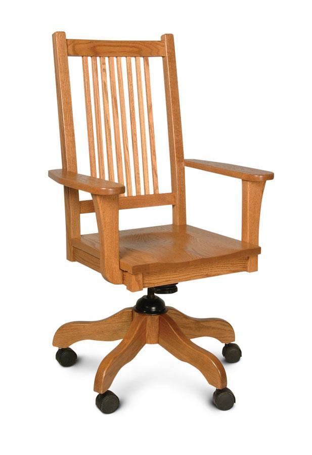 Prairie Mission Arm Desk Chair Office Simply Amish Gray Performance Fabric Smooth Cherry