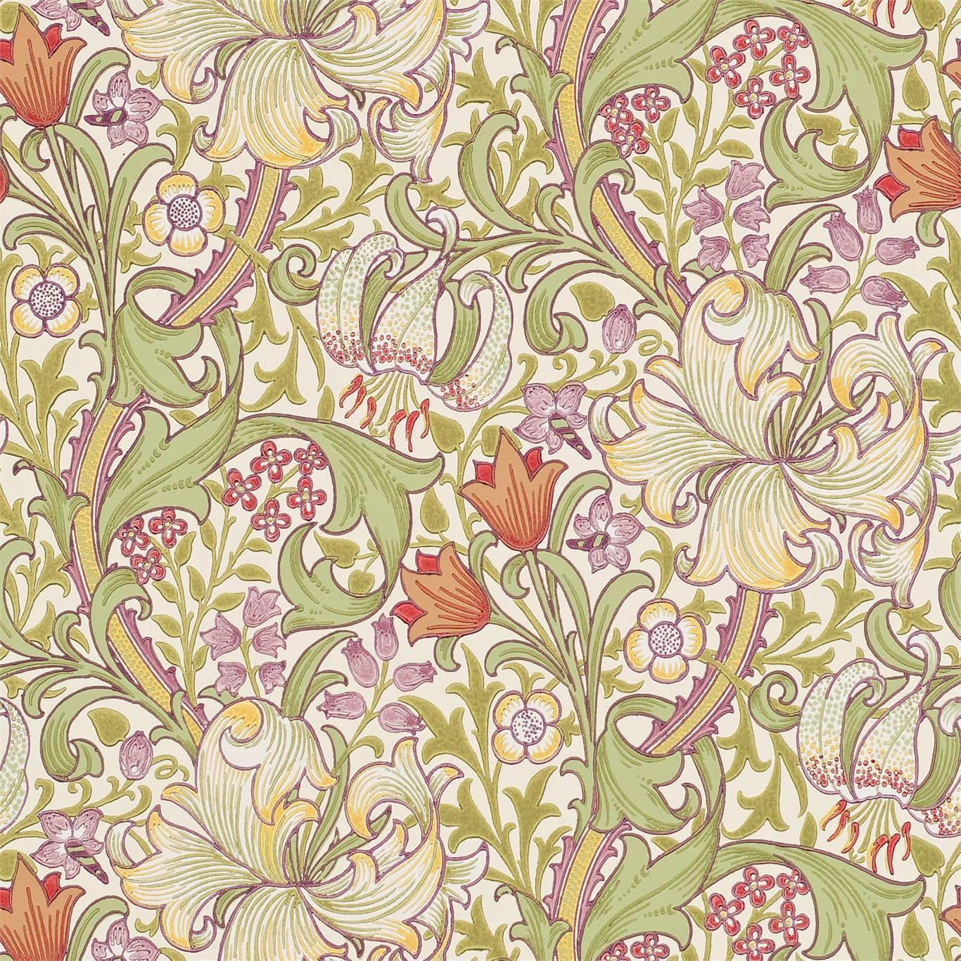 William Morris Golden Lily Wallpaper Decor Zoffany Olive/Russet 
