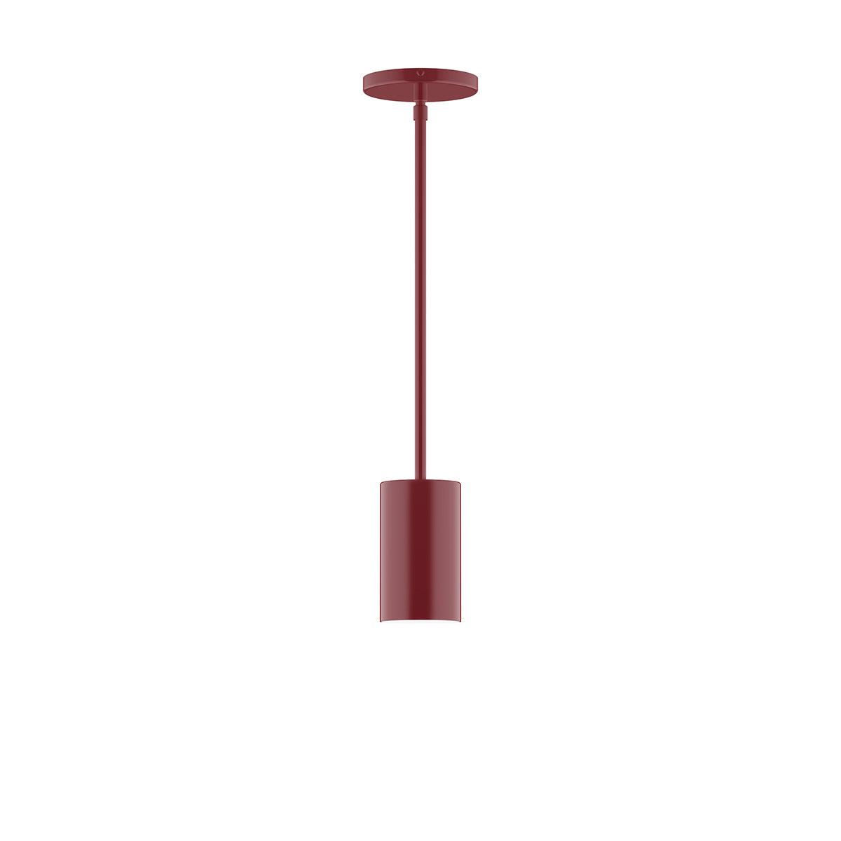 Axis Mini Cylinder LED pendant light in a matte red finish with matching stem and canopy.