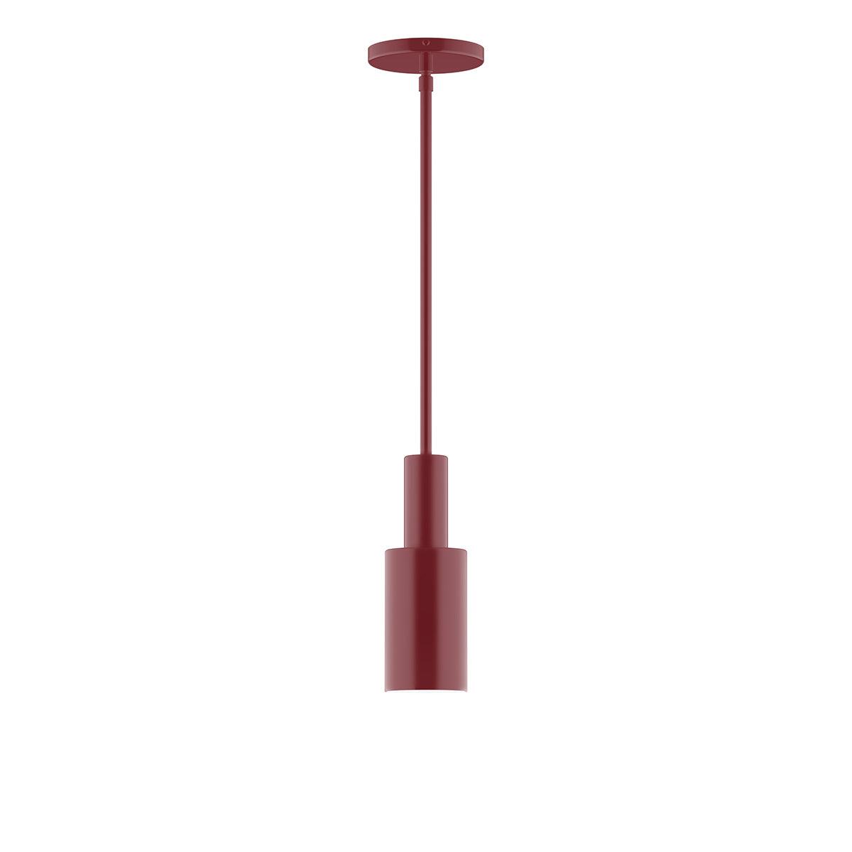 Red powder-coated aluminum Stack Cylinder LED pendant light with a matching stem and canopy.