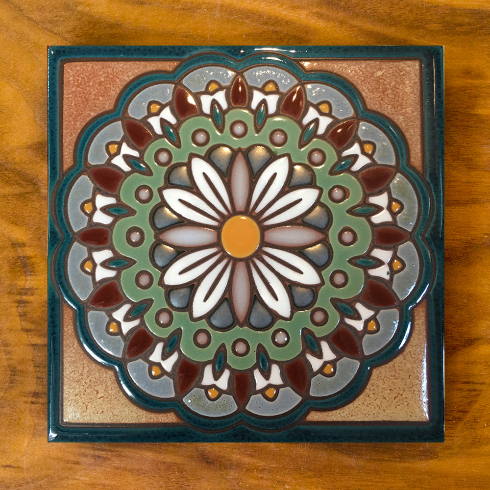 Daisy Mandala Art Tile Trivet-6x6