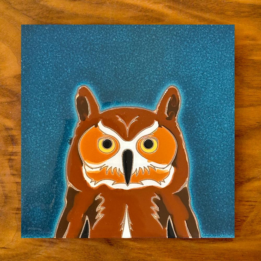Great Horned Owl Art Tile Trivet-6x6