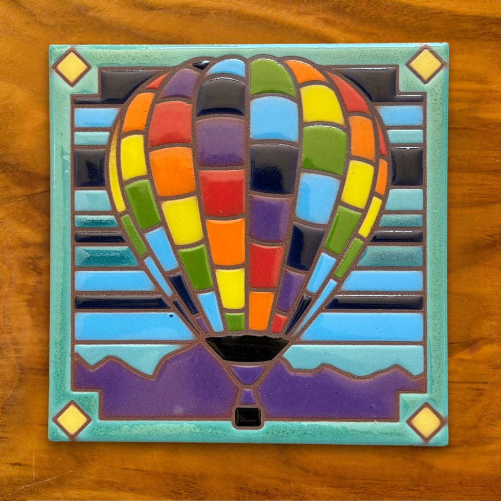 Patchwork Hot Air Balloon Art Tile Trivet-6x6