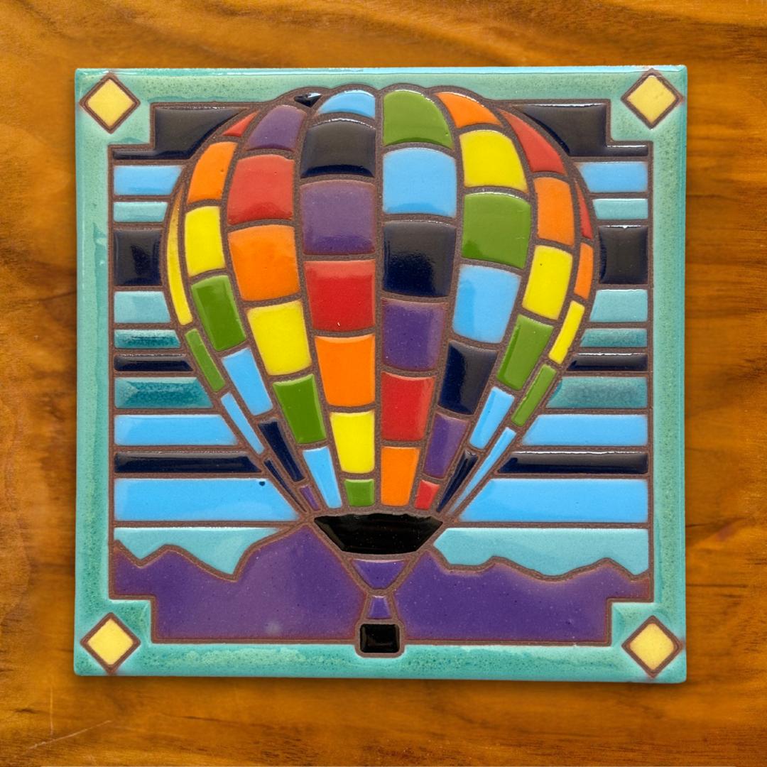 Patchwork Hot Air Balloon Art Tile Trivet-6x6
