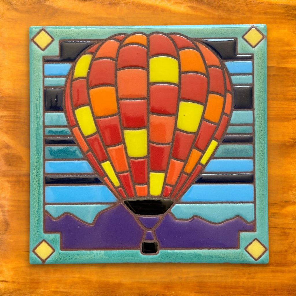 Patchwork Hot Air Balloon Art Tile Trivet-6x6