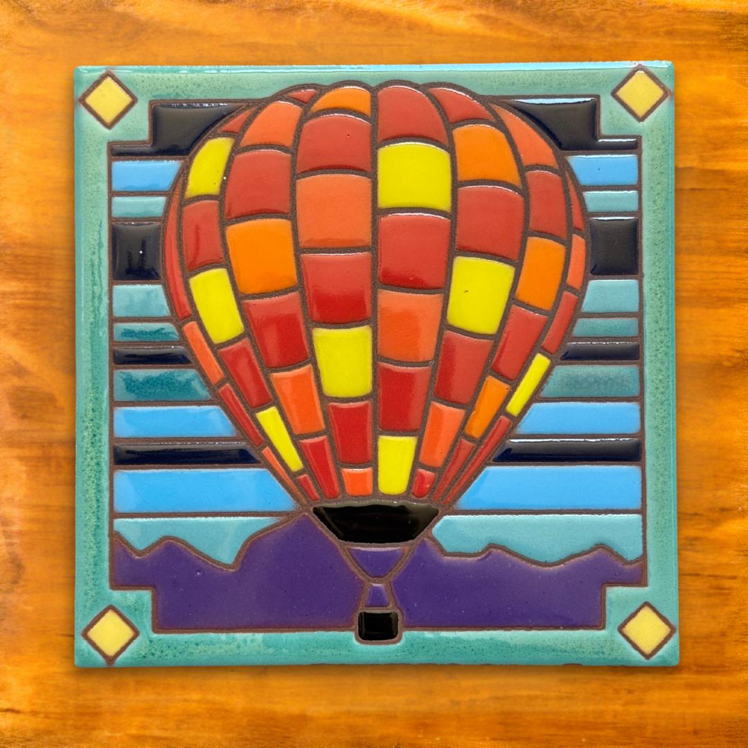 Patchwork Hot Air Balloon Art Tile Trivet-6x6