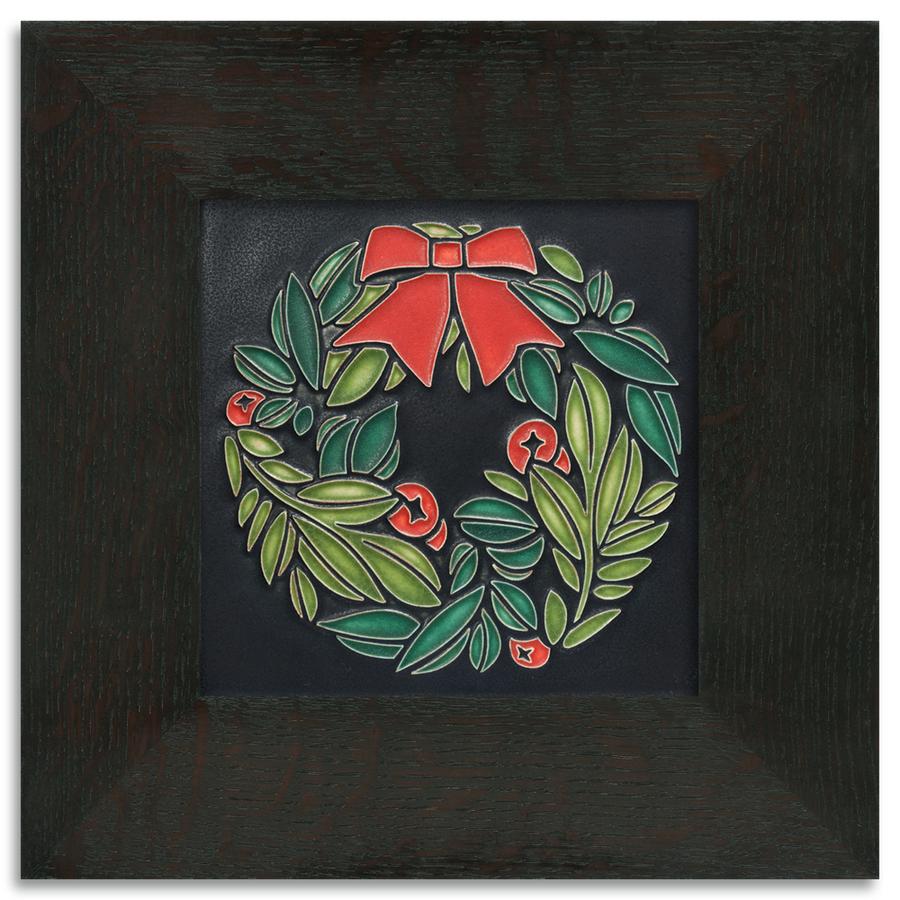 Boxwood Wreath Black Tile - 6x6