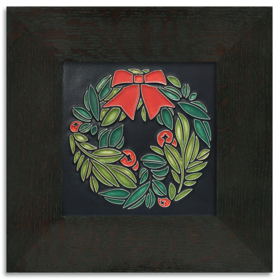 Boxwood Wreath Black Tile - 6x6