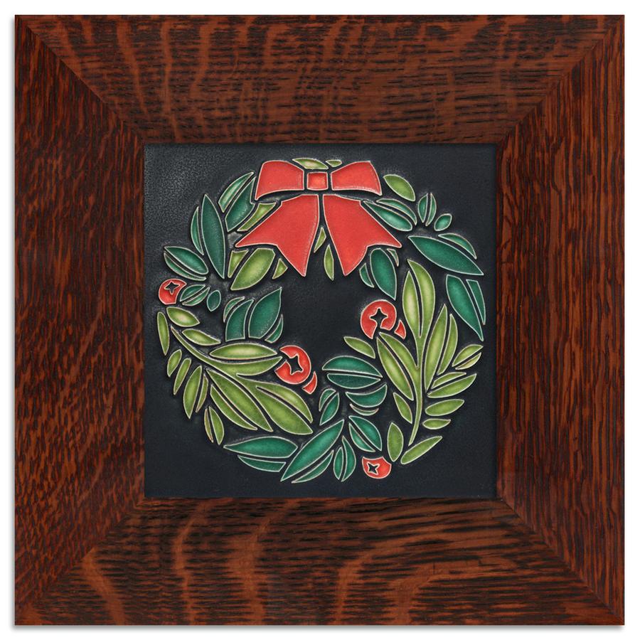 Boxwood Wreath Black Tile - 6x6