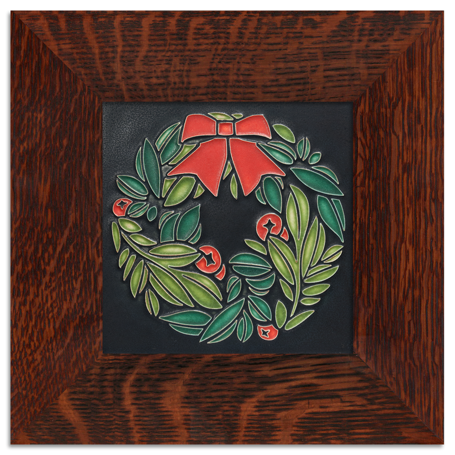 Boxwood Wreath Black Tile - 6x6