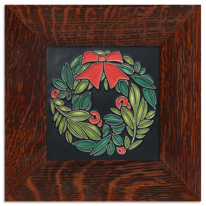Boxwood Wreath Black Tile - 6x6