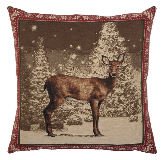 Christmas Doe Tapestry Pillow- 18 inch square