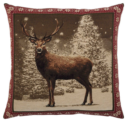 Christmas Stag Tapestry Pillow- 18 inch square