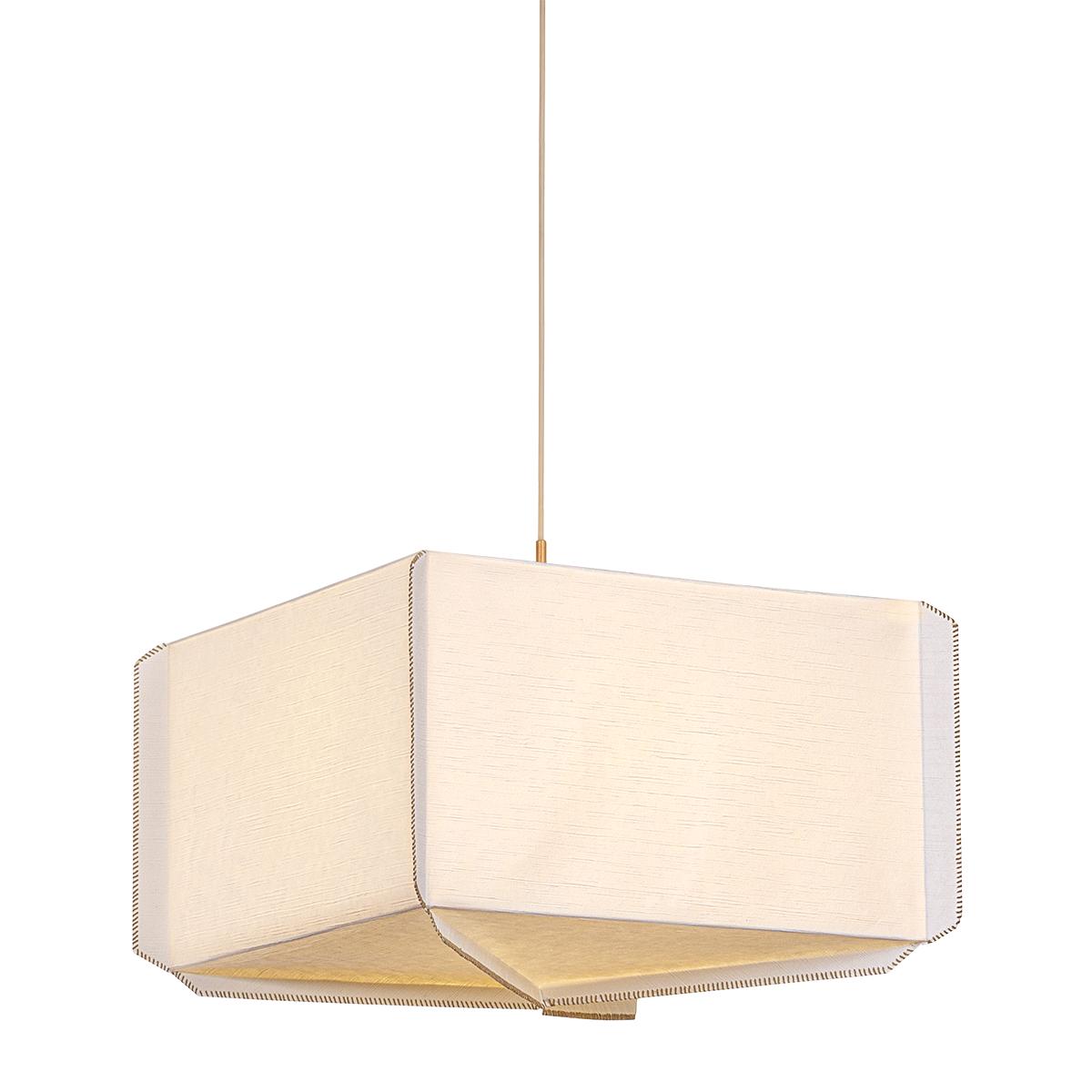 Louise 3-light pendant lantern with a textured Japanese rice paper shade and whipstitched edges.