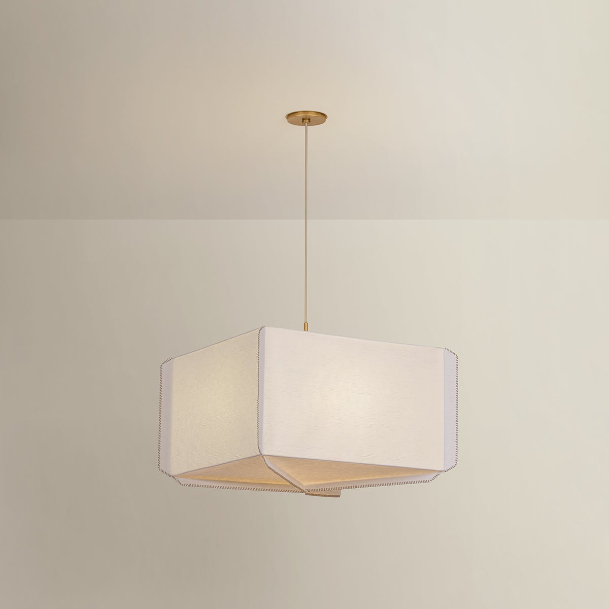 Louise 3-light lantern pendant with a white rice paper shade and gold leaf hardware.