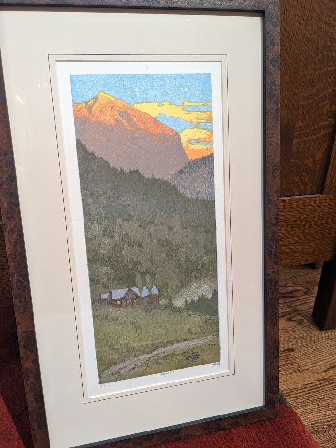 Leon Loughridge Butte Sunset Framed Woodblock Print