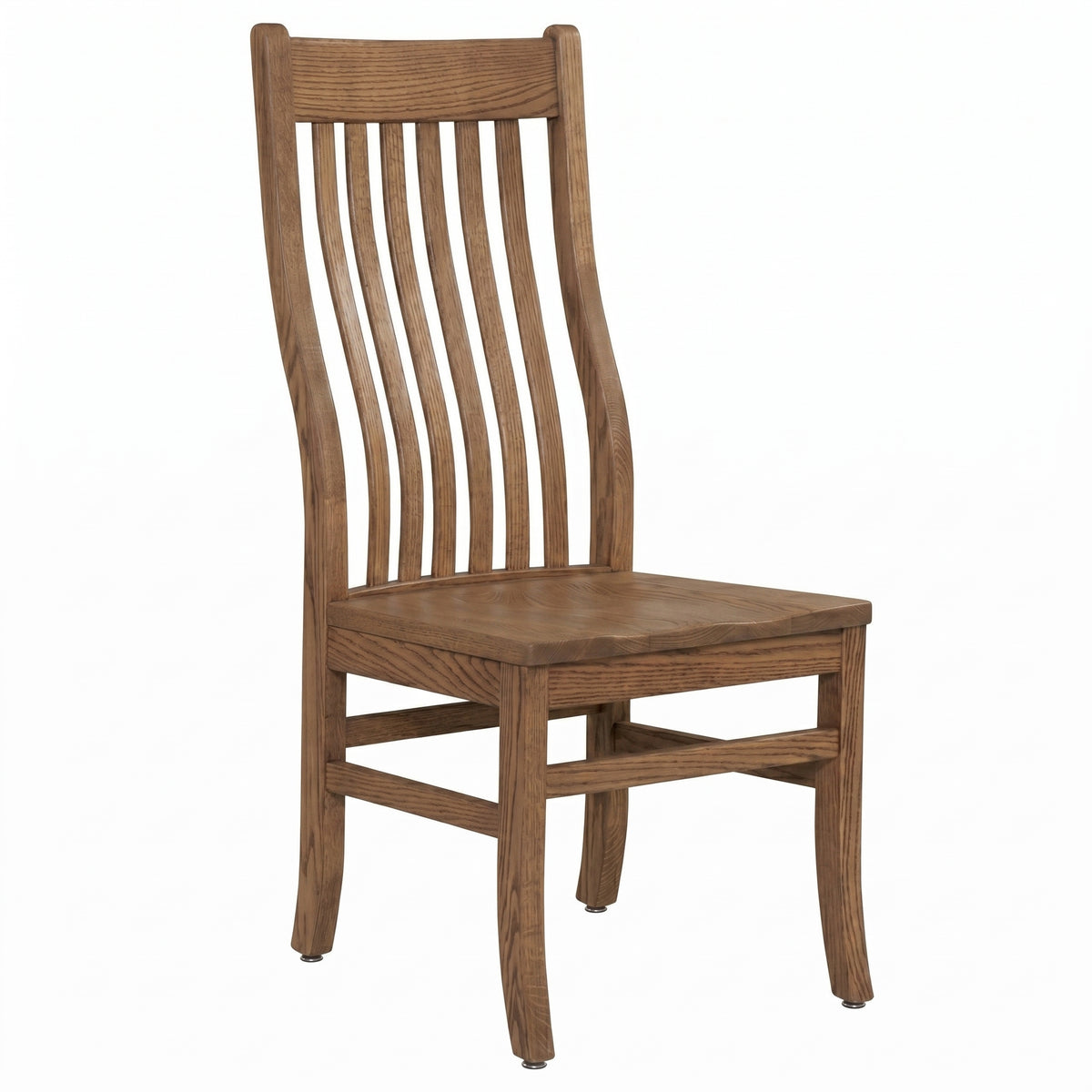 Alameda solid oak mission side chair with a vertical slat back and natural wood grain finish