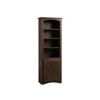 Dark wood Arch Bookcase with open shelves and a bottom cabinet door