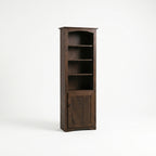 Dark wood Arch Bookcase with open shelves and a bottom cabinet door