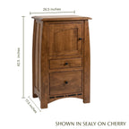 Artisan Inlay CPAP nightstand in cherry wood with dimensions, cabinet, and drawers.