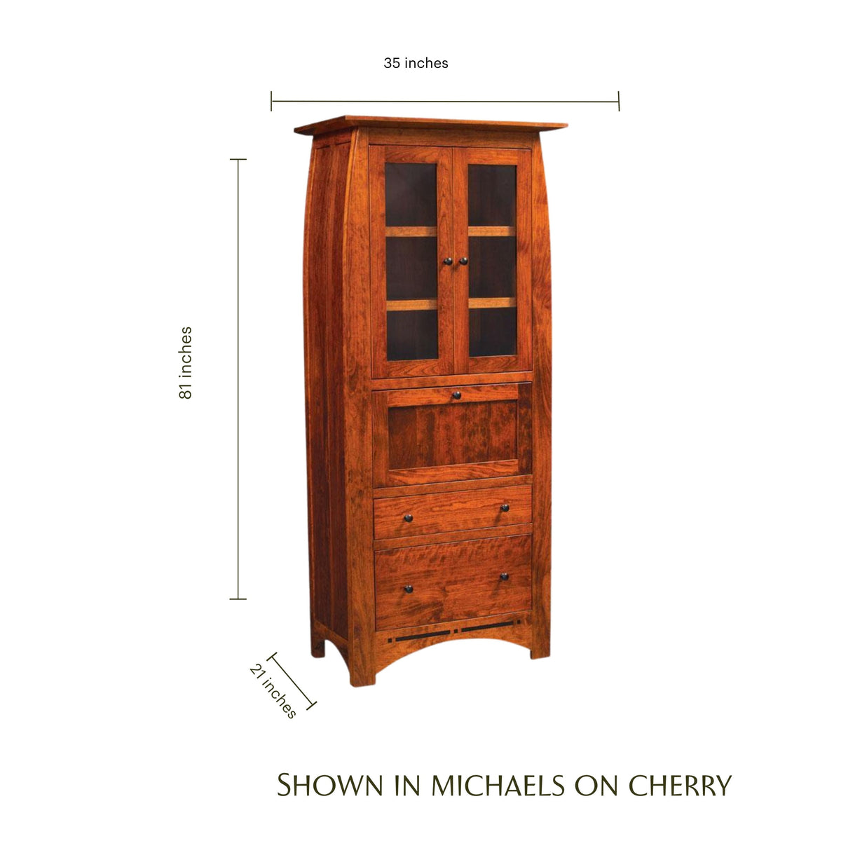 Aspen cherry wood laptop secretary desk with dimensions: 81"H x 35"W x 21"D