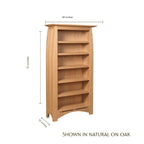 Aspen tall solid oak bookcase with dimensions of 72 inches high by 38 inches wide.