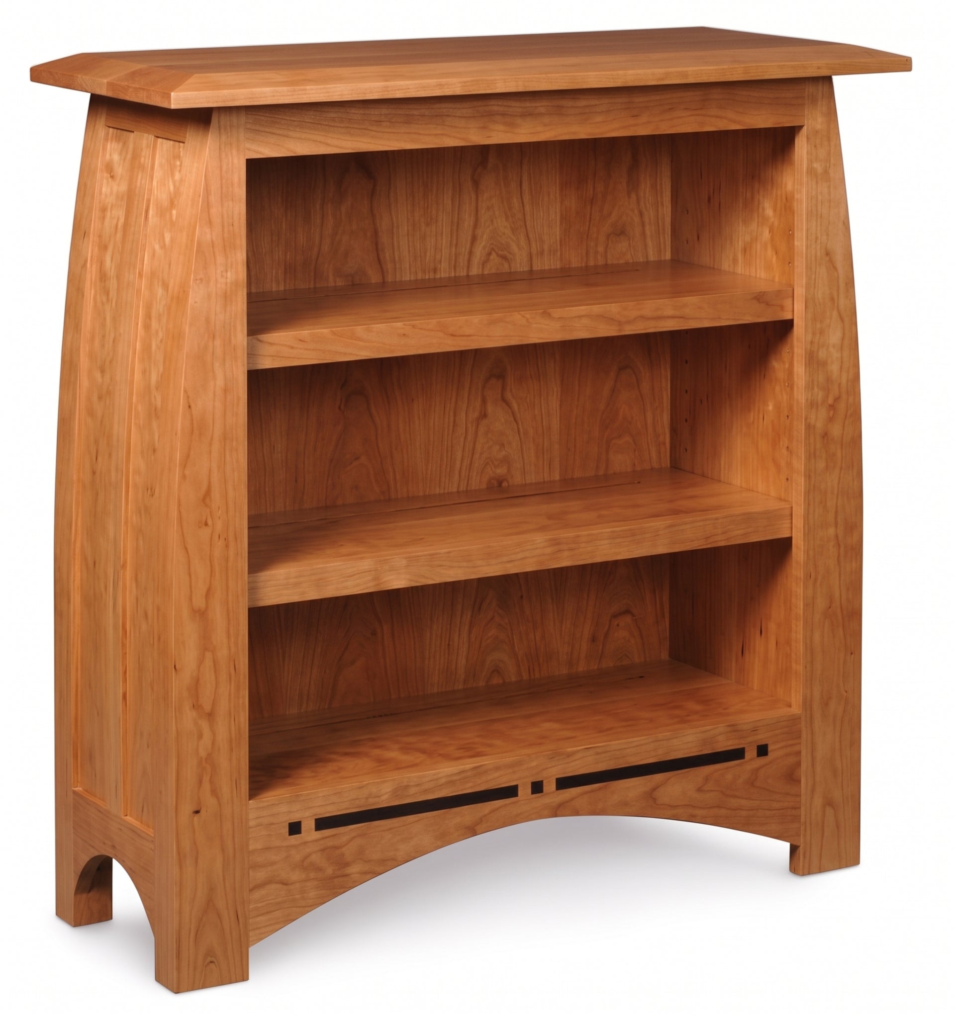Aspen Short Bookcase in solid hardwood with craftsman inlay detailing and three shelves.