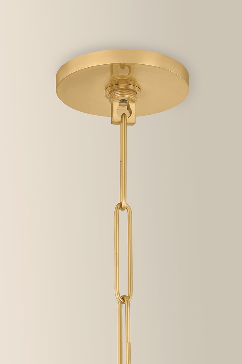 Aged Brass ceiling canopy and hanging chain for the Bernadine pendant light.